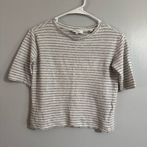 Vince Linen Black and White Striped Tee Shirt Size XS